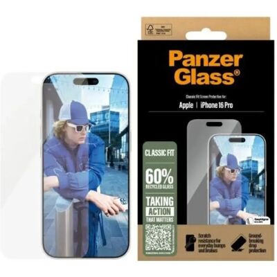 PANZERGLASS iPhone 16 Pro PANZERGLASS CLASSIC FIT képernyővédő üveg extra karcálló, ütésállóság + segédkeret, ÁTLÁTSZÓ PANZERGLASS iPhone 16 Pro PANZERGLASS CLASSIC FIT képernyővédő üveg extra karcálló, ütésállóság + segédkeret, ÁTLÁTSZÓ