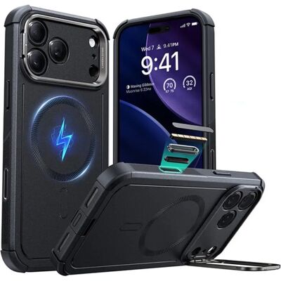 ESR Cyber Armor HaloLock iPhone 17 Pro Max hátlaptok kitámasztóval fekete ESR Cyber Armor HaloLock iPhone 17 Pro Max hátlaptok kitámasztóval fekete