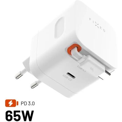 FIXED Hálózati töltő visszahúzható kábellel 65W fehér FIXED Hálózati töltő visszahúzható kábellel 65W fehér