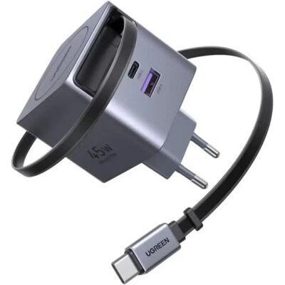 UGREEN X614 GaN hálózati töltő USB-C kábellel 45W szürke SP113221 UGREEN X614 GaN hálózati töltő USB-C kábellel 45W szürke SP113221