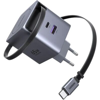 UGREEN GaN hálózati töltő visszahúzható kábellel 65W 3-port ezüst 65825 UGREEN GaN hálózati töltő visszahúzható kábellel 65W 3-port ezüst 65825
