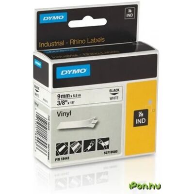 Dymo Rhino Feliratozógép szalag vinyl 9 mm x 5.5 m fehér-fekete Dymo Rhino Feliratozógép szalag vinyl 9 mm x 5.5 m fehér-fekete
