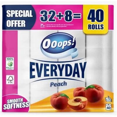 OEM Ooops! Everyday toalettpapír 3 rétegű 32+8 kistekercses barack OEM Ooops! Everyday toalettpapír 3 rétegű 32+8 kistekercses barack