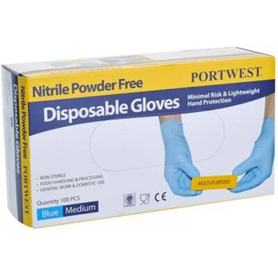 PORTWEST Védőkesztyű egyszer használatos nitril M méret púder nélküli kék 100 db PORTWEST Védőkesztyű egyszer használatos nitril M méret púder nélküli kék 100 db