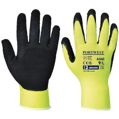 PORTWEST Hi-Vis Grip Védőkesztyű nylon latexhab tenyerén mártott L méret sárga PORTWEST Hi-Vis Grip Védőkesztyű nylon latexhab tenyerén mártott L méret sárga