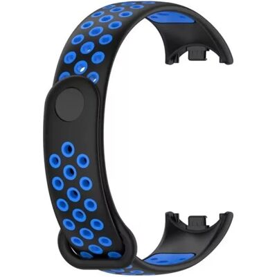 OEM Xiaomi Mi Smart Band 8. szilikon pótszíj. állítható. lyukacsos. fekete/kék OEM Xiaomi Mi Smart Band 8. szilikon pótszíj. állítható. lyukacsos. fekete/kék