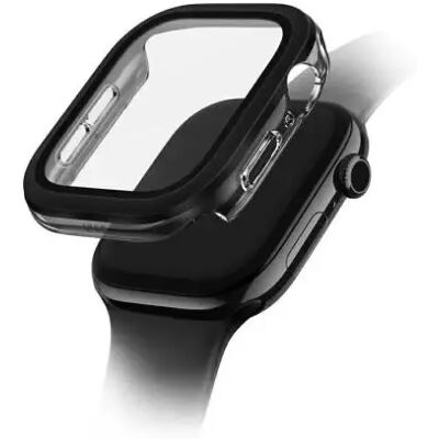 UNIQ Voute Apple Watch 11 / Watch 10 46mm műanyag tok edzett üveg kijelzővédő fóliával, fekete SP113015 UNIQ Voute Apple Watch 11 / Watch 10 46mm műanyag tok edzett üveg kijelzővédő fóliával, fekete SP113015