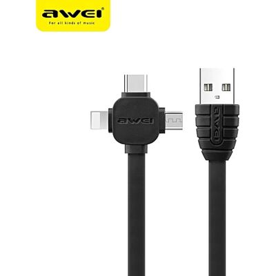 AWEI USB Lightning + Micro USB + USB Type C Átalakító Fekete 1m MG-AWECL82-02 AWEI USB Lightning + Micro USB + USB Type C Átalakító Fekete 1m MG-AWECL82-02