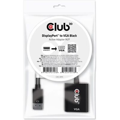 Club 3D DisplayPort VGA/D-Sub Átalakító Fekete 23cm CAC-2013 Club 3D DisplayPort VGA/D-Sub Átalakító Fekete 23cm CAC-2013