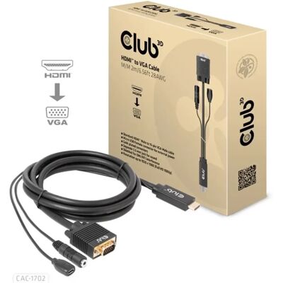 Club 3D HDMI VGA/D-Sub + Jack Átalakító Fekete 2m CAC-1712 Club 3D HDMI VGA/D-Sub + Jack Átalakító Fekete 2m CAC-1712