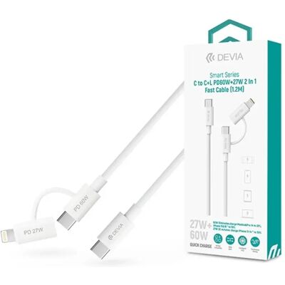 DEVIA USB 2.0 Type C Lightning + USB Type C Töltő/adat Fehér 1.2m ST121485 DEVIA USB 2.0 Type C Lightning + USB Type C Töltő/adat Fehér 1.2m ST121485