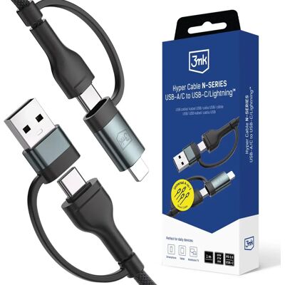 3MK USB 2.0 + USB 2.0 Type C Lightning + USB Type C Átalakító Fekete 1.2m 5903108680363 3MK USB 2.0 + USB 2.0 Type C Lightning + USB Type C Átalakító Fekete 1.2m 5903108680363