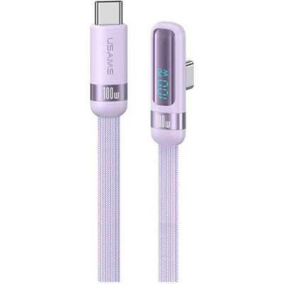 USAMS adatkábel Type-C - Type-C 100W 90° LED 120cm lila US-SJ653 SJ653USB04 USAMS adatkábel Type-C - Type-C 100W 90° LED 120cm lila US-SJ653 SJ653USB04