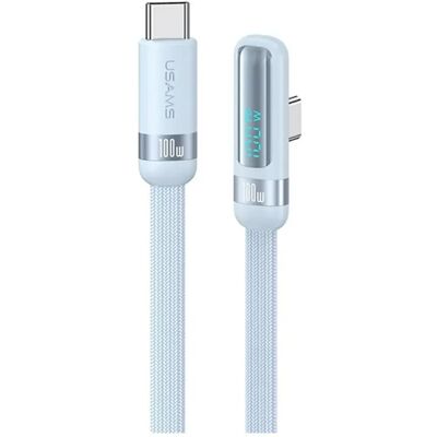 USAMS adatkábel Type-C - Type-C 100W 90° LED 120cm világoskék US-SJ653 SJ653USB03 USAMS adatkábel Type-C - Type-C 100W 90° LED 120cm világoskék US-SJ653 SJ653USB03