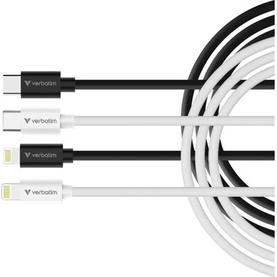 Verbatim USB 2.0 Type C Lightning Töltő/adatkábel Fekete/Fehér 1m 2db 32392 Verbatim USB 2.0 Type C Lightning Töltő/adatkábel Fekete/Fehér 1m 2db 32392