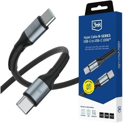 3MK Hyper N-Series USB Type C Type C Adatkábel 100W Fekete 150cm GP-193837 3MK Hyper N-Series USB Type C Type C Adatkábel 100W Fekete 150cm GP-193837