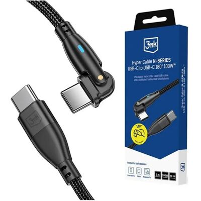 3MK Hyper N-Series USB Type C Összekötő 100W 90 fokos Fekete 100cm GP-193839 3MK Hyper N-Series USB Type C Összekötő 100W 90 fokos Fekete 100cm GP-193839