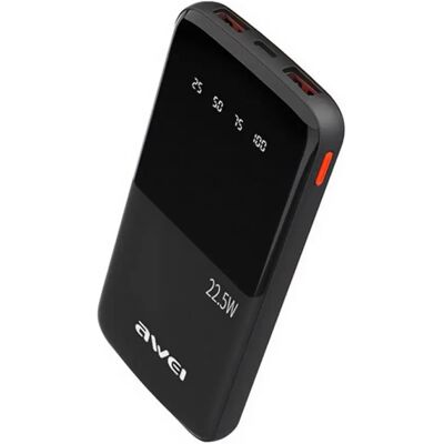AWEI P10K vésztöltő 2 USB+Type-C aljzat 10000mAh LED kijelző fekete AWEI P10K vésztöltő 2 USB+Type-C aljzat 10000mAh LED kijelző fekete