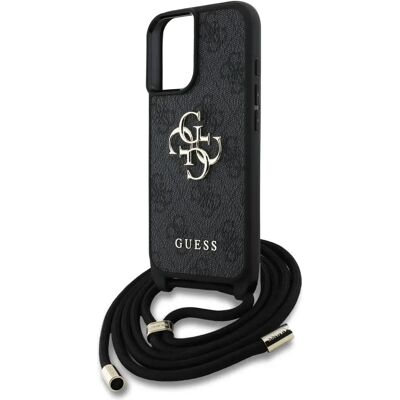 GUESS iPhone 16 GUESS PU 4G METAL LOGO CROSSBODY STRAP műanyag telefonvédő ütésállóság, bőr hatású hátlap + vállpánt, FEKETE GUESS iPhone 16 GUESS PU 4G METAL LOGO CROSSBODY STRAP műanyag telefonvédő ütésállóság, bőr hatású hátlap + vállpánt, FEKETE