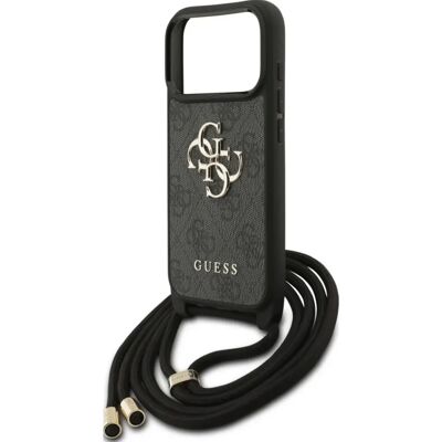 GUESS 4G BIG LOGO CORD STAP CROSSBODY műanyag telefonvédő ütésállóság, bőr hatású hátlap + vállpánt, FEKETE GUESS 4G BIG LOGO CORD STAP CROSSBODY műanyag telefonvédő ütésállóság, bőr hatású hátlap + vállpánt, FEKETE