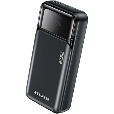 AWEI PA-92 vésztöltő USB+2 Type-C aljzat 20000mAh 22.5W LED kijelző fekete AWEI PA-92 vésztöltő USB+2 Type-C aljzat 20000mAh 22.5W LED kijelző fekete