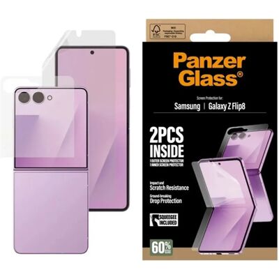 PANZERGLASS Képernyővédő fólia 2db extra karcálló külső + belső kijelző Samsung Galaxy Z Flip8 átlátszó PG65143 OEM PANZERGLASS Képernyővédő fólia 2db extra karcálló külső + belső kijelző Samsung Galaxy Z Flip8 átlátszó PG65143 OEM
