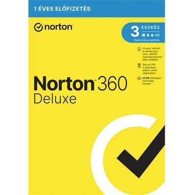 Symantec NORTON 360 Deluxe 25GB Magyar 1 felhasználó - 3 eszköz - 1 év Symantec NORTON 360 Deluxe 25GB Magyar 1 felhasználó - 3 eszköz - 1 év