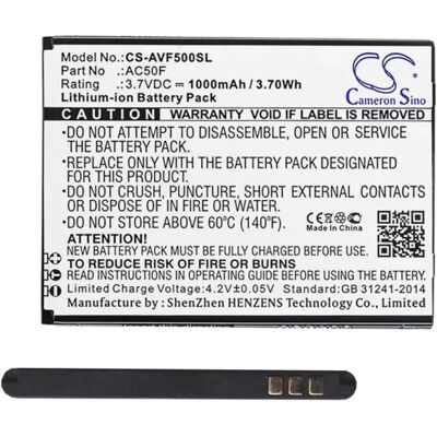 CAMERON SINO Li-Ion akku 3.7V/1000mAh, Archos AC50F kompatibilis, FEKETE CAMERON SINO Li-Ion akku 3.7V/1000mAh, Archos AC50F kompatibilis, FEKETE