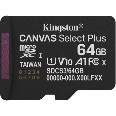 Kingston Canvas Select Plus 64GB MicroSDXC 30 MB/s SDCS3/64GBSP Kingston Canvas Select Plus 64GB MicroSDXC 30 MB/s SDCS3/64GBSP