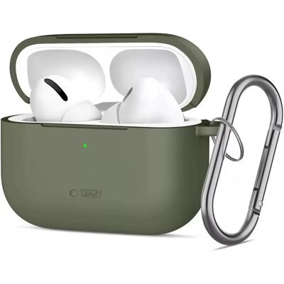 TECH-PROTECT Silicone Hook tok karabinerrel AirPods Pro 3 sötétzöld TECH-PROTECT Silicone Hook tok karabinerrel AirPods Pro 3 sötétzöld