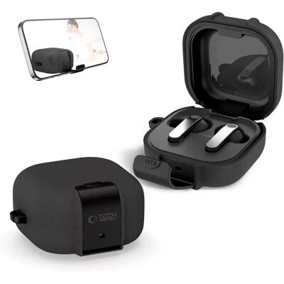 TECH-PROTECT Slim Hook Samsung Galaxy Buds 4 / Buds 4 Pro szilikon tok karabinerrel fekete TECH-PROTECT Slim Hook Samsung Galaxy Buds 4 / Buds 4 Pro szilikon tok karabinerrel fekete