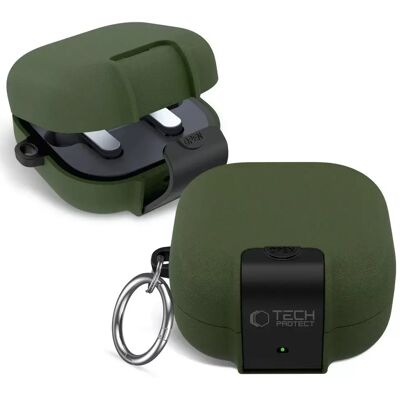 TECH-PROTECT Slim Hook Samsung Galaxy Buds 4 / Buds 4 Pro szilikon tok karabinerrel zöld TECH-PROTECT Slim Hook Samsung Galaxy Buds 4 / Buds 4 Pro szilikon tok karabinerrel zöld