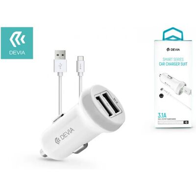 DEVIA Autós gyorstöltő 2xUSB+ USB-C kábel 3.1A fehér DEVIA Autós gyorstöltő 2xUSB+ USB-C kábel 3.1A fehér