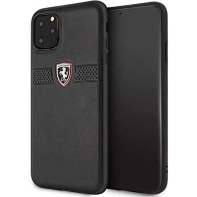 Acer FERRARI Bőr hátlap tok Dombornyomott lukacsos csíkkal Ferrari Off Track Logóval iPhone 11 Pro Max fekete Acer FERRARI Bőr hátlap tok Dombornyomott lukacsos csíkkal Ferrari Off Track Logóval iPhone 11 Pro Max fekete