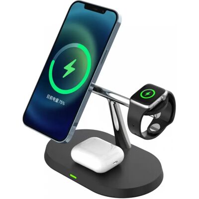XPRO 3in1 MagSafe QI Vezeték nélküli töltőállvány QC 15W fekete XPRO 3in1 MagSafe QI Vezeték nélküli töltőállvány QC 15W fekete