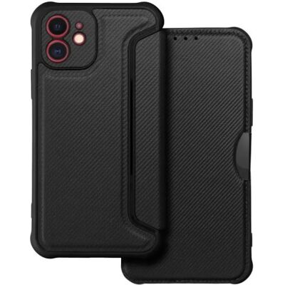 Zone Razor Book oldalra nyitható tok bőrhatású karbon minta iPhone 16e fekete Zone Razor Book oldalra nyitható tok bőrhatású karbon minta iPhone 16e fekete