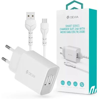 Devia Duál USB Töltő Fehér - 5V/2.4A - Micro Kábel Devia Duál USB Töltő Fehér - 5V/2.4A - Micro Kábel