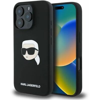 KARL LAGERFELD Liquid Silicone Karl Head MagSafe Apple iPhone 16 Pro hátlap tok fekete KARL LAGERFELD Liquid Silicone Karl Head MagSafe Apple iPhone 16 Pro hátlap tok fekete