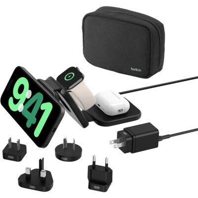 Belkin Boost Up Charge Pro 3in1 Összecsukható vezeték nélküli töltőpad 15W nemzetközi csatlakozókkal fekete Belkin Boost Up Charge Pro 3in1 Összecsukható vezeték nélküli töltőpad 15W nemzetközi csatlakozókkal fekete
