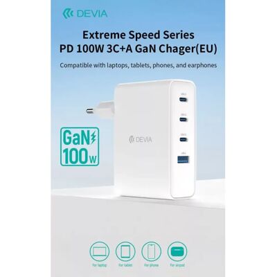 DEVIA Extreme Speed Series 100W GaN PD hálózati gyorstöltő adapter fehér DEVIA Extreme Speed Series 100W GaN PD hálózati gyorstöltő adapter fehér