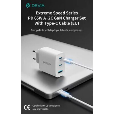 Devia - Extreme PD GaN 65W 2x USB-C 1x USB - Fehér - Fali töltő Devia - Extreme PD GaN 65W 2x USB-C 1x USB - Fehér - Fali töltő