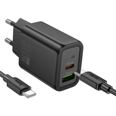 HOCO N63 Univerzális hálózati töltő adapter 30W + USB Type C kábel fekete HOCO N63 Univerzális hálózati töltő adapter 30W + USB Type C kábel fekete