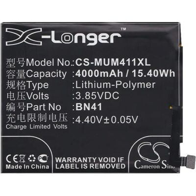 CAMERON SINO Redmi Note 4 CAMERON SINO Li-Polymer akku 3.85V/4000mAh, Xiaomi BN41 kompatibilis, FEKETE CAMERON SINO Redmi Note 4 CAMERON SINO Li-Polymer akku 3.85V/4000mAh, Xiaomi BN41 kompatibilis, FEKETE