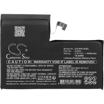 CAMERON SINO iPhone 14 Pro Max CAMERON SINO Li-Polymer akku 3.87V/4300mAh, Apple A2830 kompatibilis, FEKETE CAMERON SINO iPhone 14 Pro Max CAMERON SINO Li-Polymer akku 3.87V/4300mAh, Apple A2830 kompatibilis, FEKETE