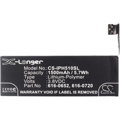 CAMERON SINO iPhone 5S CAMERON SINO Li-Polymer akku 3.8V/1500mAh, Apple 616-0652 kompatibilis, FEKETE CAMERON SINO iPhone 5S CAMERON SINO Li-Polymer akku 3.8V/1500mAh, Apple 616-0652 kompatibilis, FEKETE