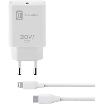 Cellular Line Hálózati töltő Type-C aljzat 20W PD gyorstöltő + Type-C - lightning kábel fehér Cellular Line Hálózati töltő Type-C aljzat 20W PD gyorstöltő + Type-C - lightning kábel fehér