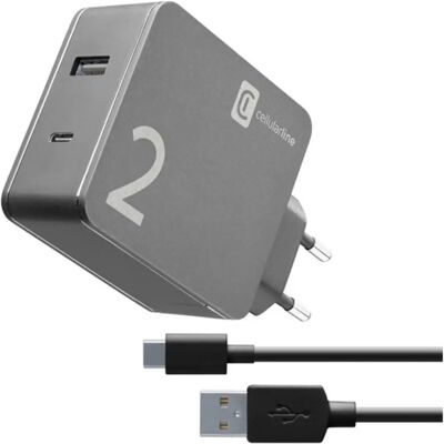 Cellular Line Hálózati töltő USB + Type-C aljzat 48W gyorstöltő + Type-C kábel szürke Cellular Line Hálózati töltő USB + Type-C aljzat 48W gyorstöltő + Type-C kábel szürke