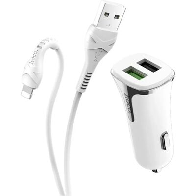 HOCO Z31 autós töltő 2 USB aljzat 18W gyorstöltő 3.0 + lightning kábel fehér HOCO Z31 autós töltő 2 USB aljzat 18W gyorstöltő 3.0 + lightning kábel fehér