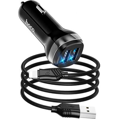 HOCO Z40 autós töltő 2 USB aljzat 12W LED jelzés + lightning kábel fekete HOCO Z40 autós töltő 2 USB aljzat 12W LED jelzés + lightning kábel fekete