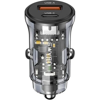 USAMS C32 autós töltő USB + Type-C aljzat 30W PD gyorstöltő fekete USAMS C32 autós töltő USB + Type-C aljzat 30W PD gyorstöltő fekete